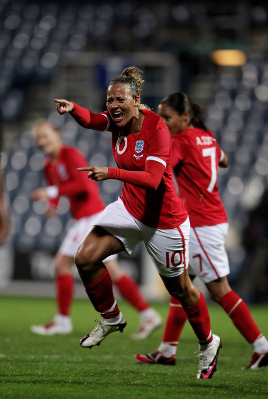 Lianne Sanderson celebrates her headed goal against Austria.