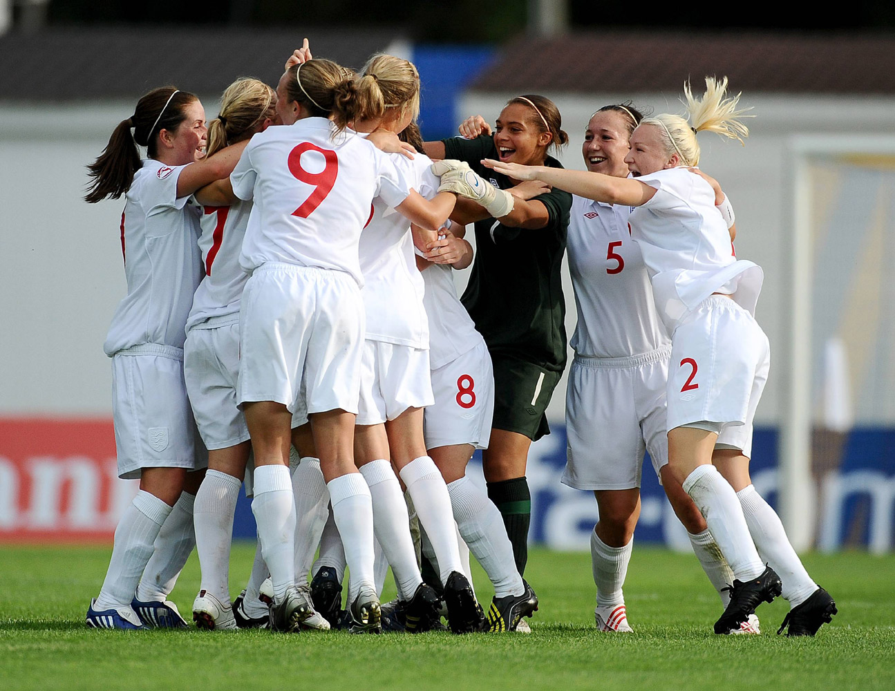 England Women's U19s celebrate their victory over Sweden in the Final.