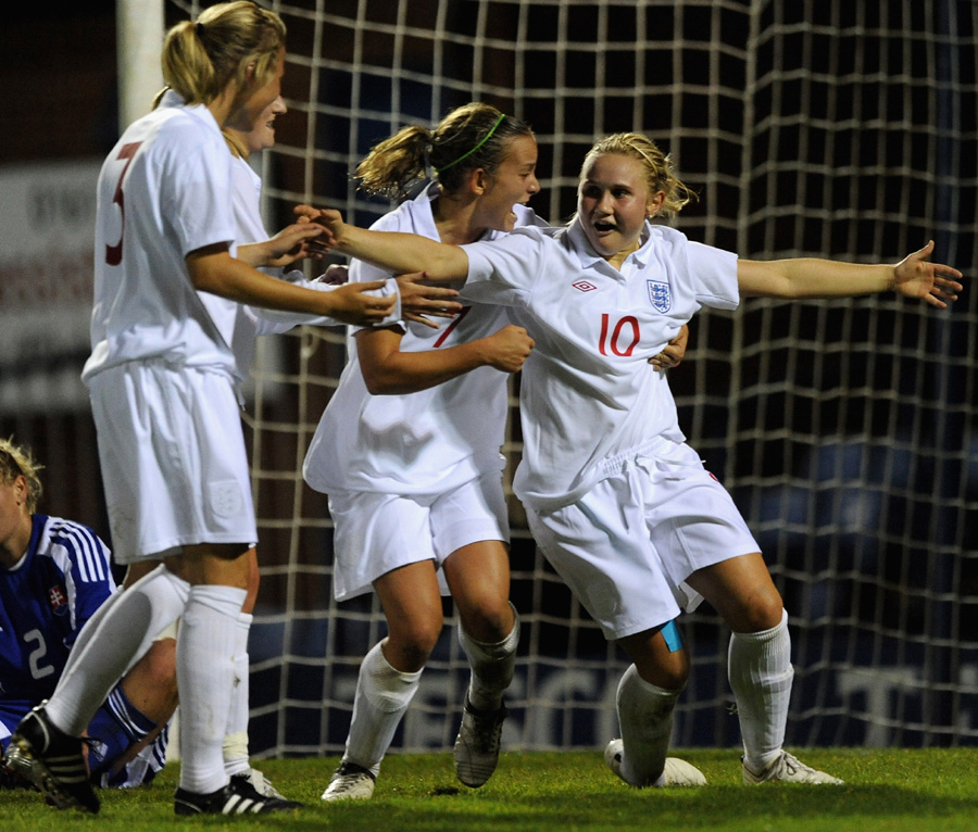 Isobel Christiansen celebrates against Slovakia