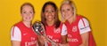 Kim Little, Alex Scott and Steph Houghton with the FAWSL trophy