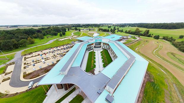 Aerial view of the Hilton and Hampton by Hilton hotels at St. George's Park