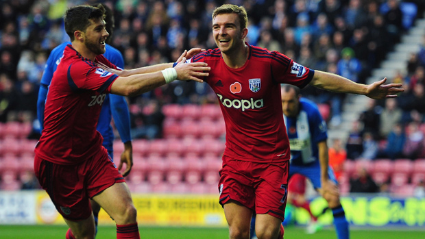 James Morrison celebrates his goal against Wigan Athletic