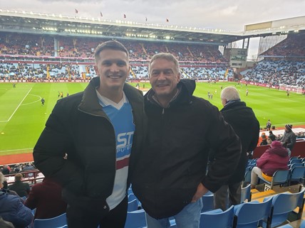 Simon Ruscoe and his son at Villa Park