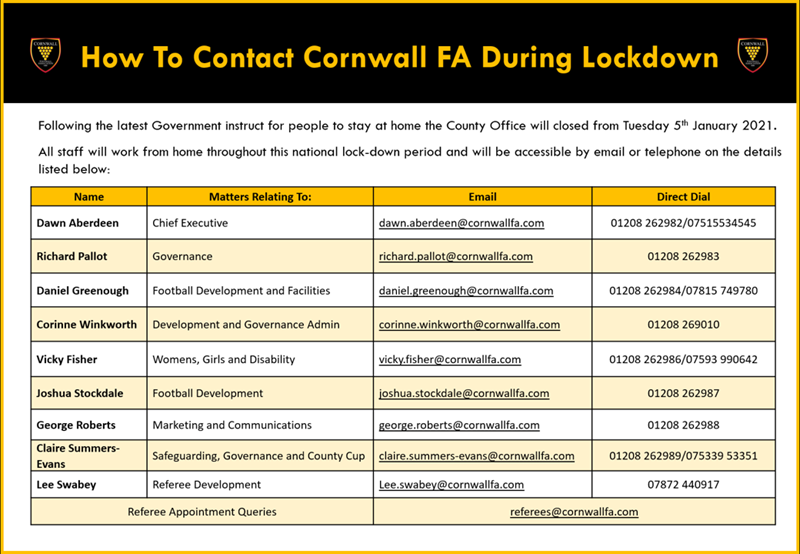 Lockdown Contact Details Jan 2021