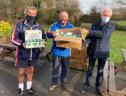 Image from left to right: Stuart Langworthy (Abbeymead Rovers Club President/ Over 60s England Walking Football Manager), Derek Jones (Abbeymead Rovers Walking Footballer) and Martin Jones (Cheltenham Lions Club)