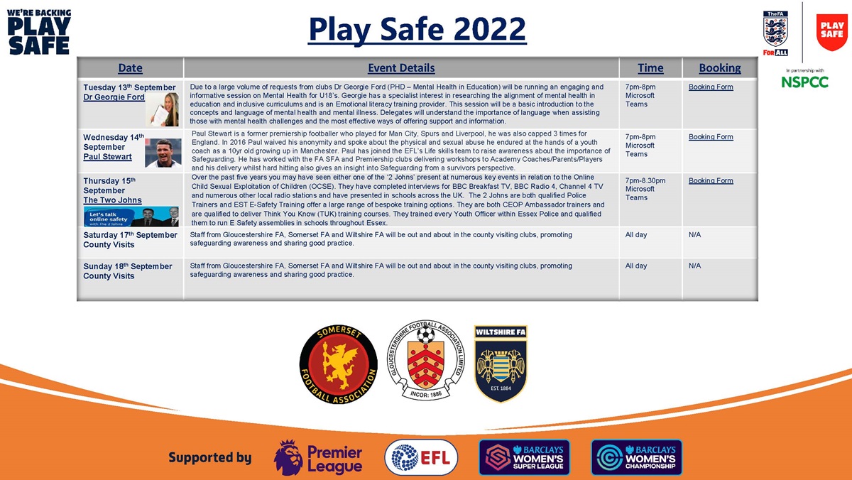 gloucestershire fa, somerset fa and wiltshire fa play safe flyer