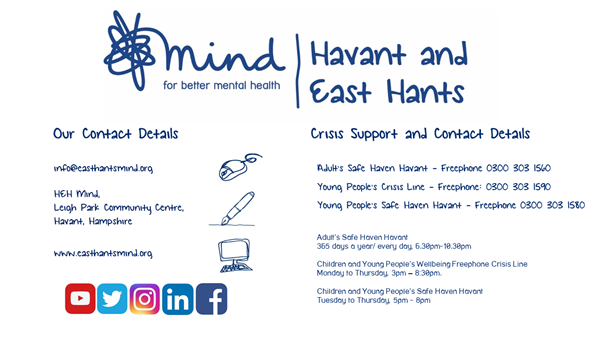 Key contact details for Havant & East Hants Mind