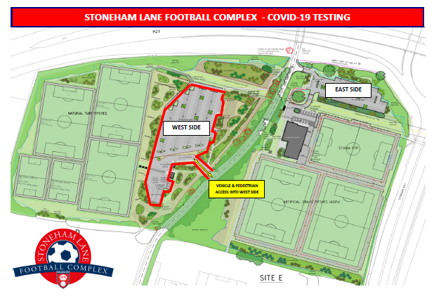 Stoneham Lane Football Complex Map for COVID-19 Testing Centre