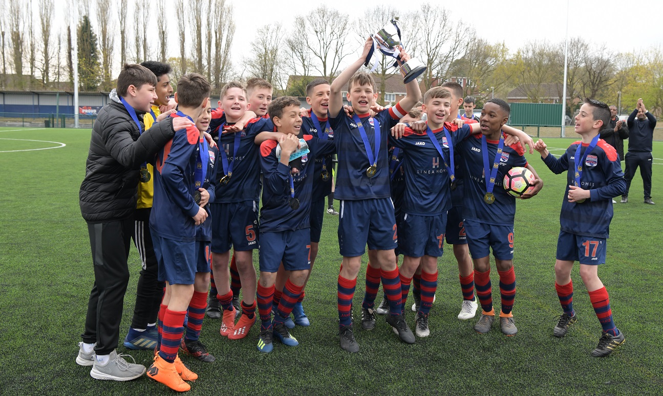 London Colney Colts celebrate winning the Hertfordshire FA Under 13 County Cup Final