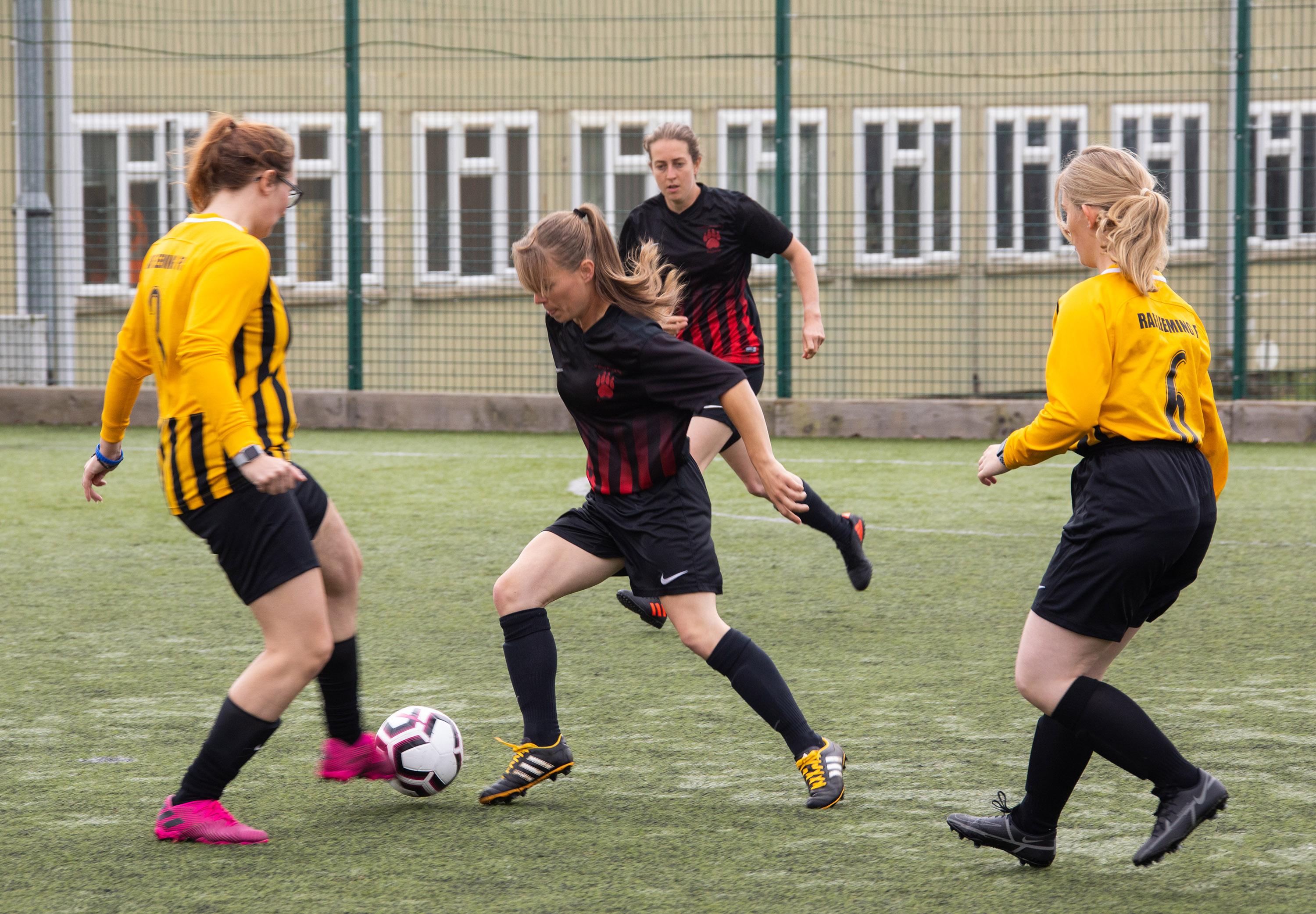RAF Brize Norton Female 5-a-side 2021 - Players compete for the ball