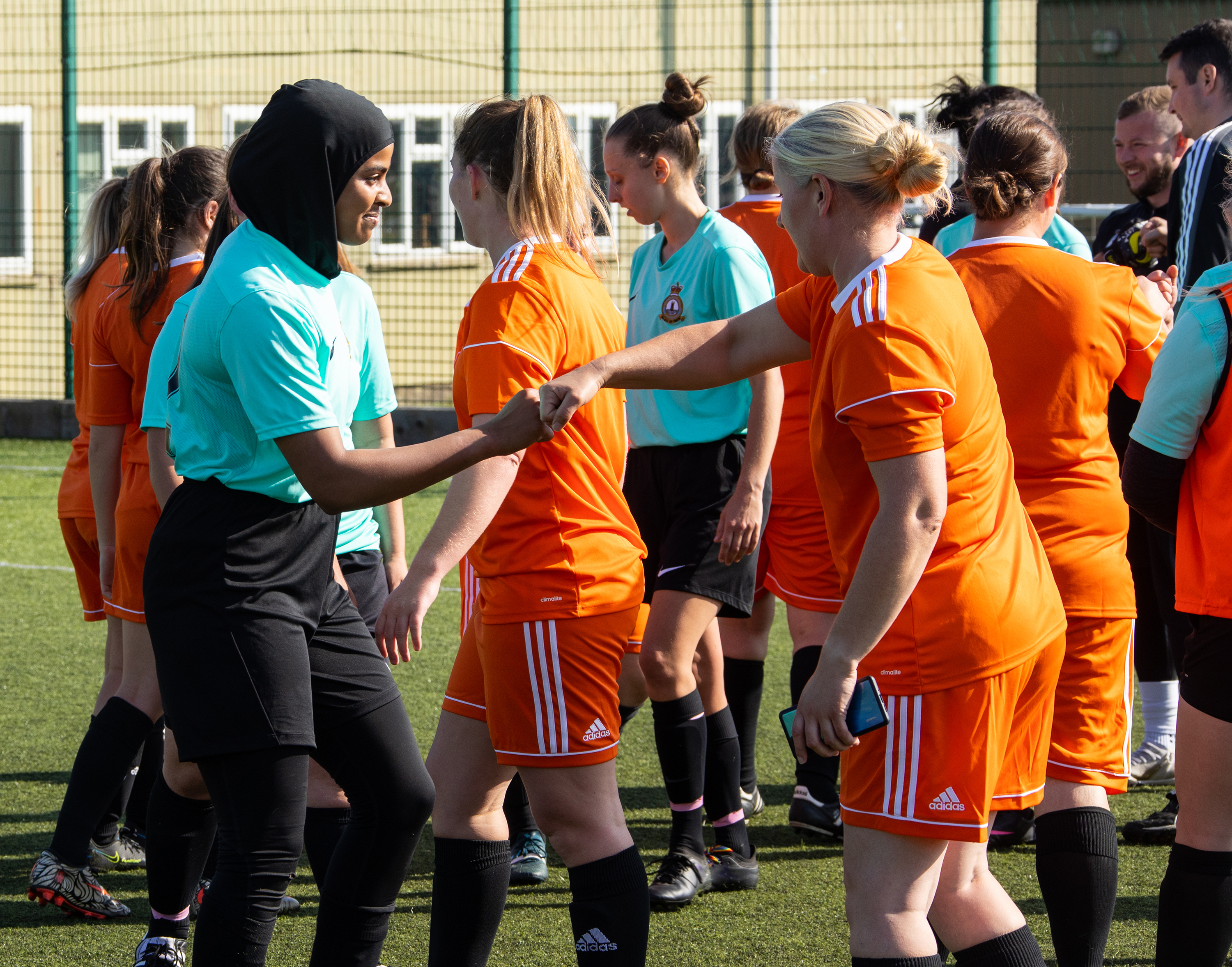 RAF Brize Norton Female 5-a-side 2021 - Players shake hands