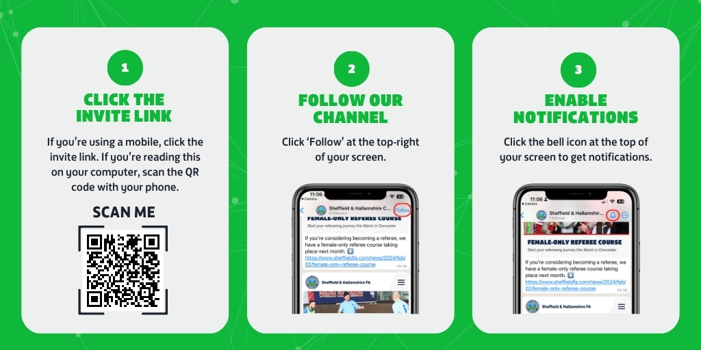 Instructions on how to follow the SHCFA WhatsApp Channel
