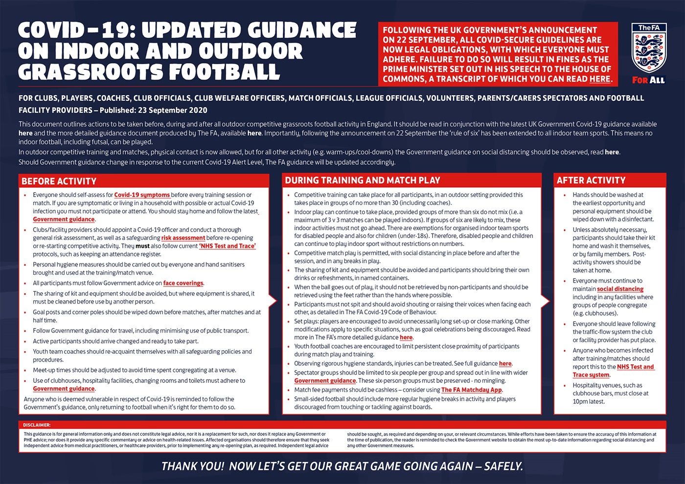 UPDATED GUIDANCE INDOOR AND OUTDOOR GRASSROOTS FOOTBALL