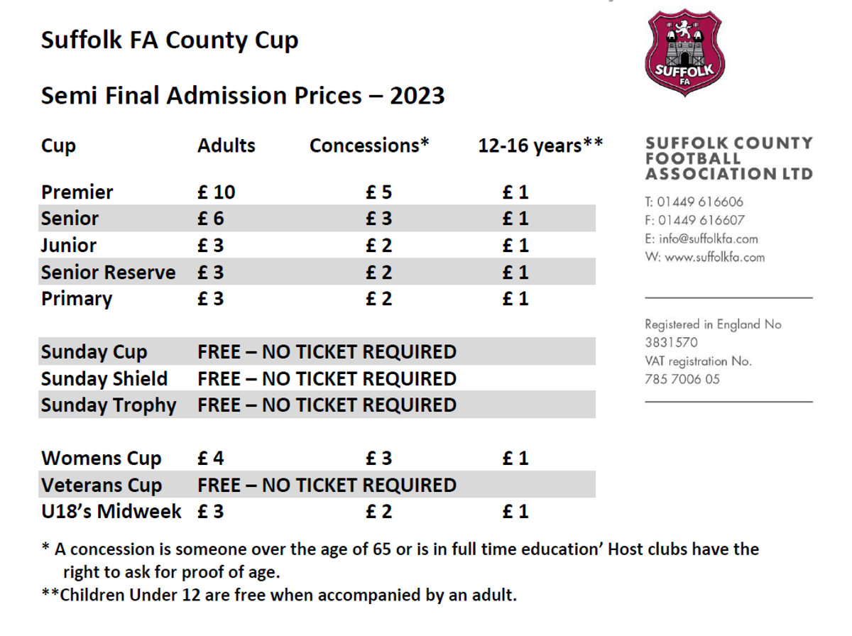 Cup Semi-Final Admission Prices 2023