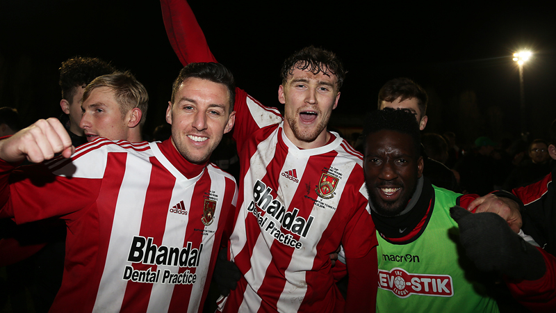 Stourbridge celebrate their FA Cup victory over Northampton Town
