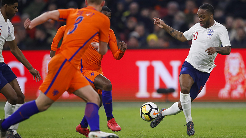 England's Raheem Sterling in action against the Netherlands