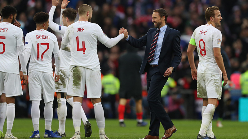 England manager Gareth Southgate celebrates at full time