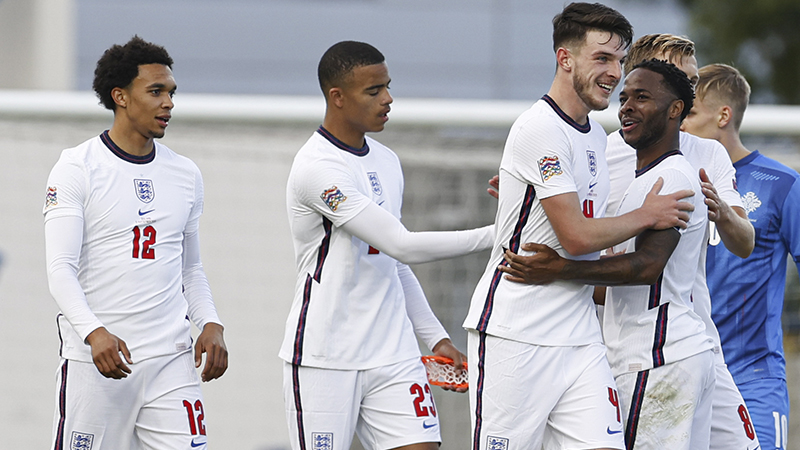 England celebrate their win in Iceland