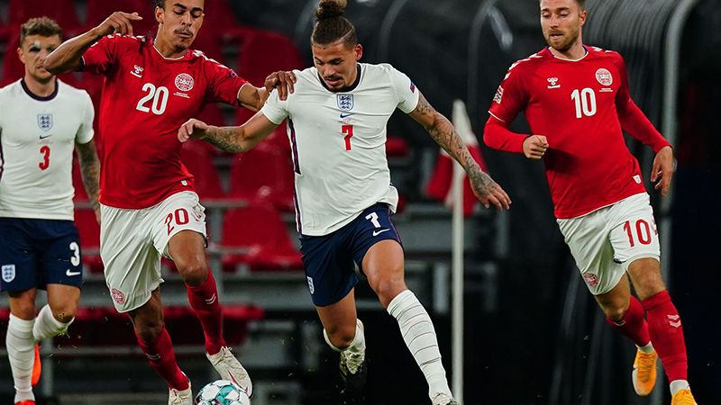 Kalvin Phillips in action on his England debut