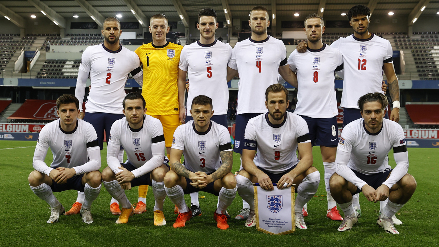 England's players line up ahead of facing Belgium