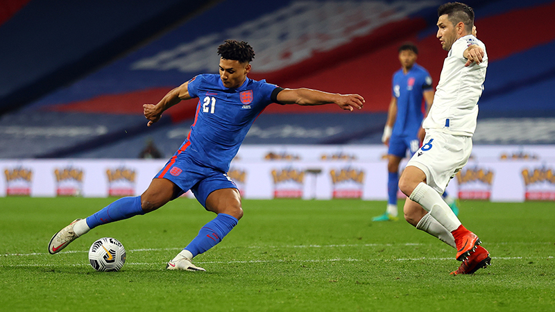 England's Ollie Watkins strikes home his first goal for England