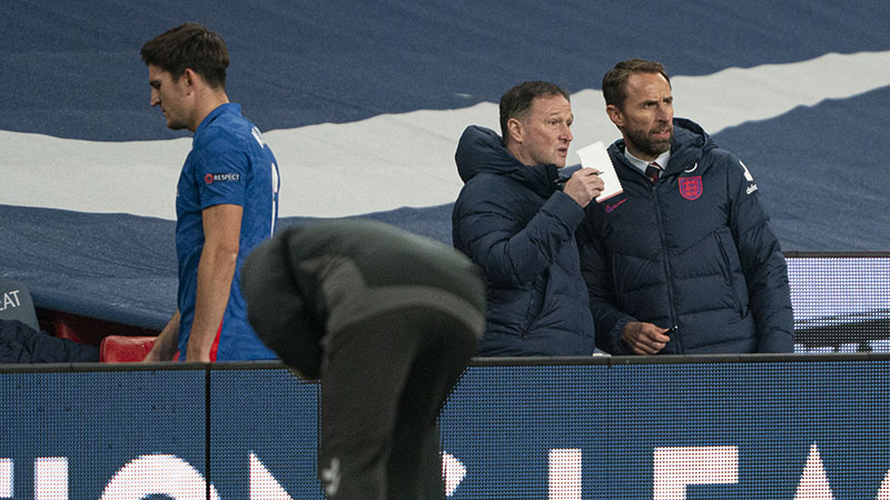 England manager Gareth Southgate watches Harry Maguire walk off