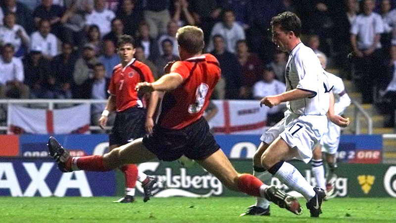 Robbie Fowler scores against Albania in 2001