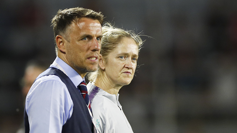 England's Phil Neville and Dawn Scott