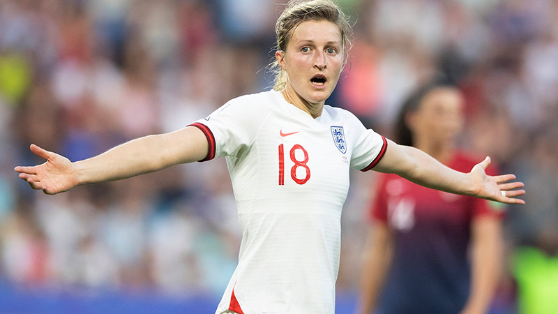 Ellen White celebrates becoming England Women's all-time highest World Cup goalscorer