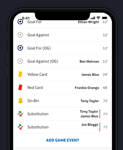 Add a goalscorer to the Matchday app