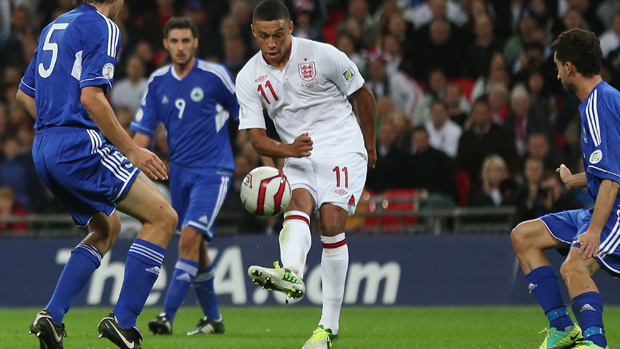 Alex Oxlade-Chamberlain scores his first England goal, against San Marino