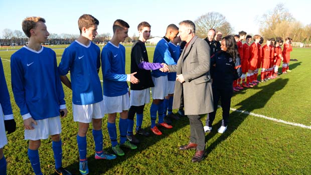 Gary Lineker greets the teams at Barnes Common.