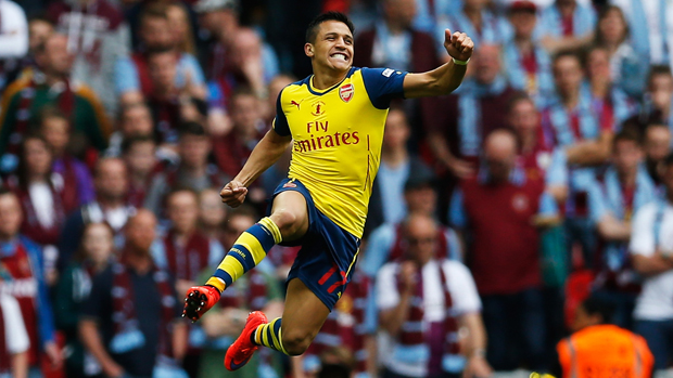 Alexis Sanchez leaps to celebrate his sensational strike