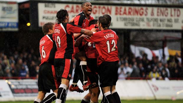 Kettering celebrate against Leeds United in 2009