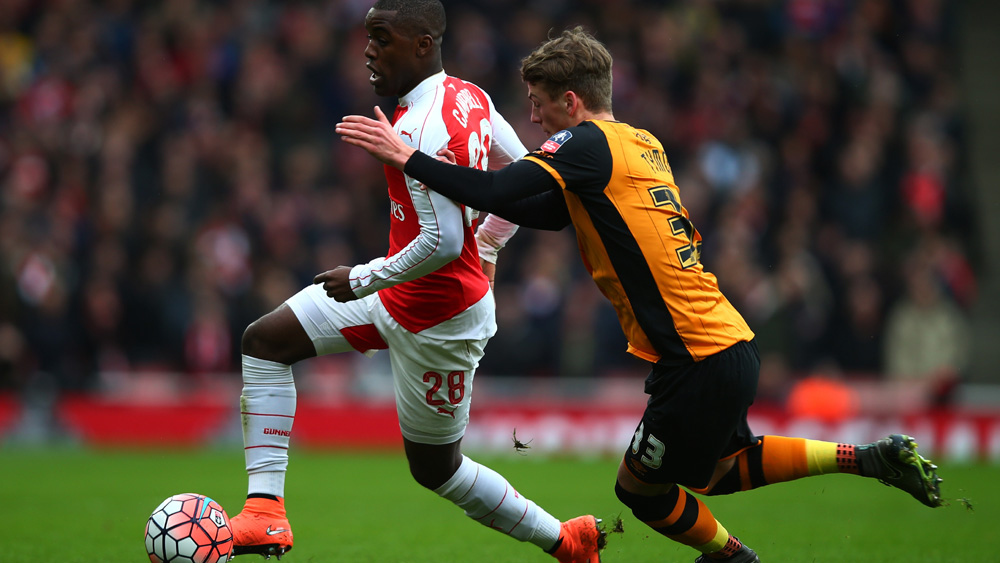 Joel Campbell on the ball for Arsenal