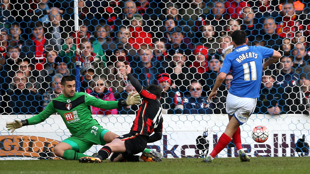 Gary Roberts taps home for Portsmouth against Bournemouth