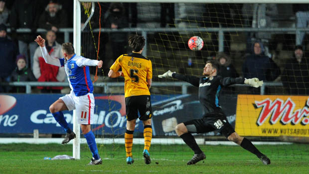 Blackburn Rovers sub Jordan Rhodes heads home their winner against Newport County