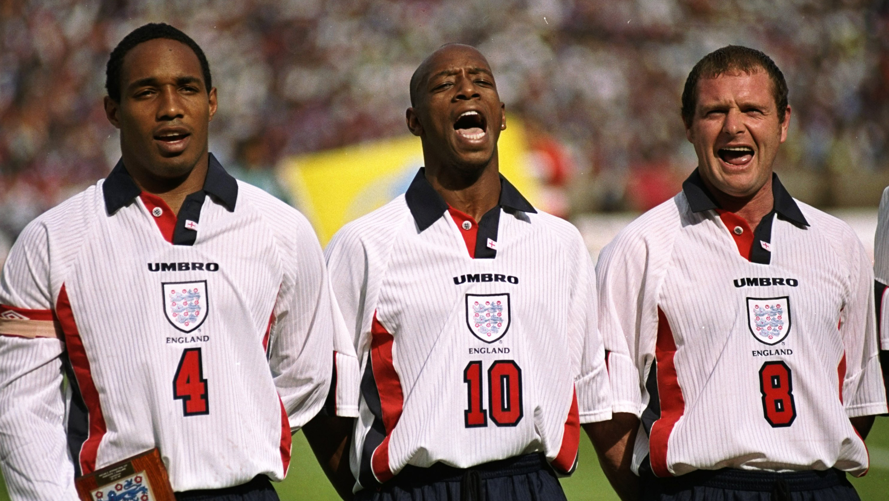Paul Ince with Ian Wright and Paul Gascoigne in 1998