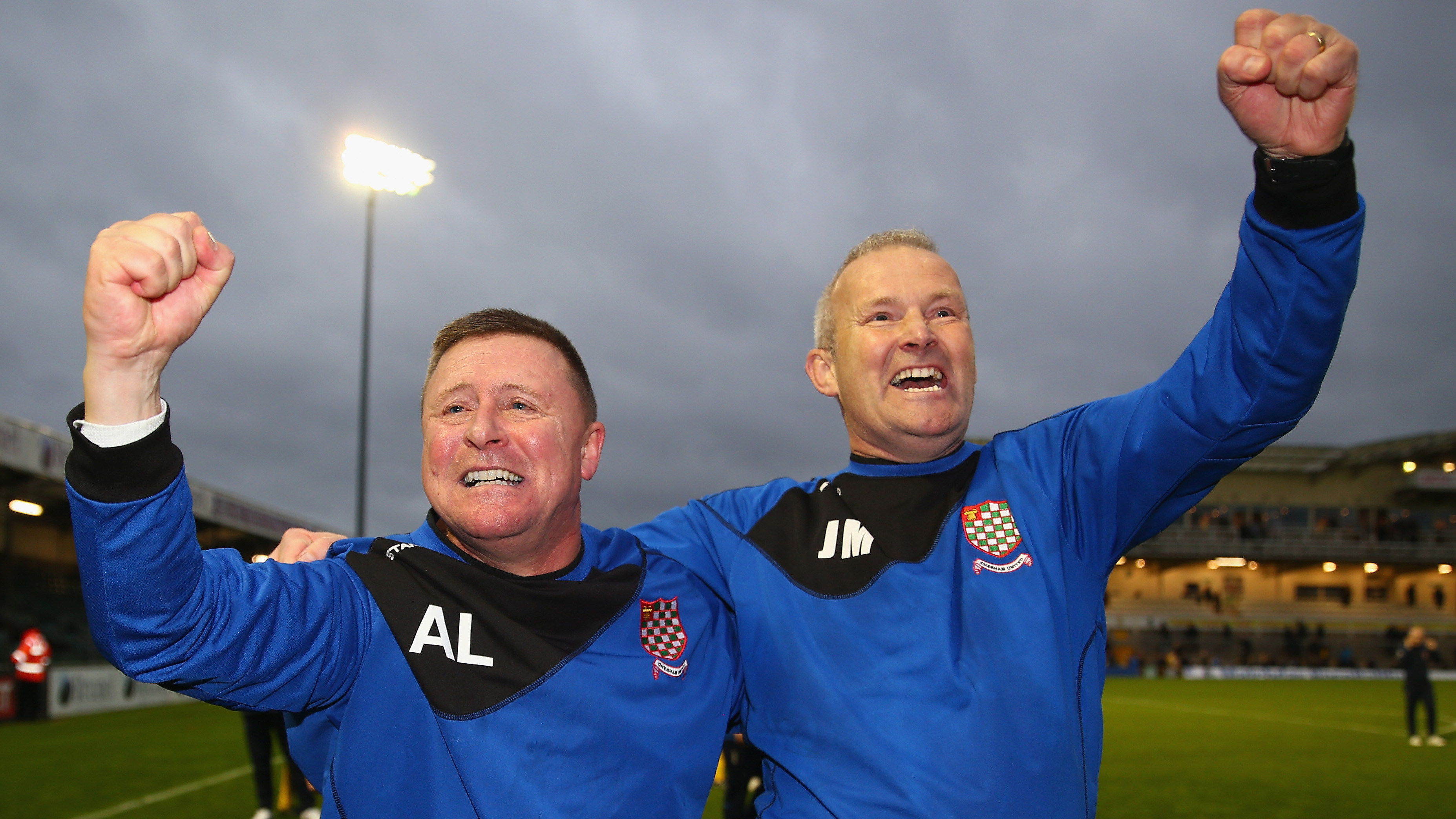 Chesham boss Andy Leese and his assistant manager Jon Meakes after their historic victory