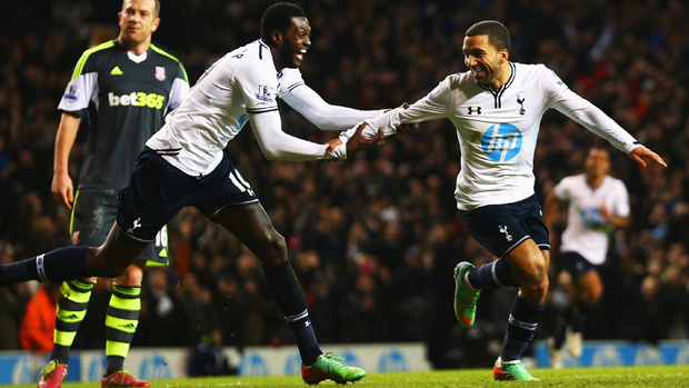 Aaron Lennon (right) celebrates after scoring against Stoke