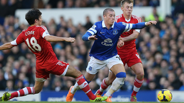 (l-r) Jack Cork, Ross Barkley and James Ward-Prowse in Premier League action