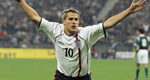 Michael Owen celebrates after scoring one of his three goals against Germany in Munich in 2001