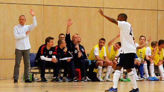 England Futsal head coach Peter Sturgess watches his side in action.