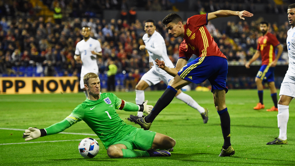 Joe Hart blocks a shot from Marc Bartra