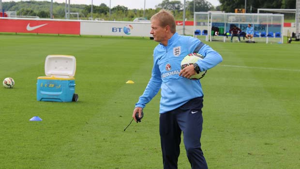 England Under-20s head coach Keith Downing takes a training session.