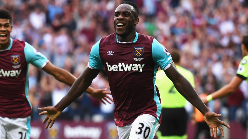 Michail Antonio celebrates after scoring the winning goal for West Ham United against AFC Bournemouth