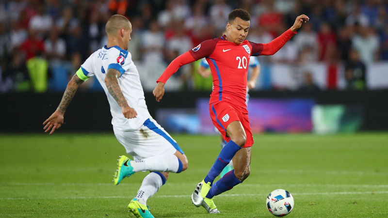England substitute Dele Alli on the ball in midfield against Slovakia.