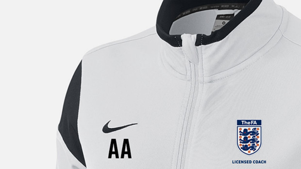 FA Licensed Coaches can personalise kit with initials and official licensed coach logo