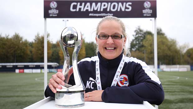 Reading boss Kelly Chambers with the FA WSL 2 trophy, following promotion