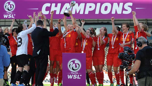Liverpool Ladies celebrate lifting the WSL title in 2014.